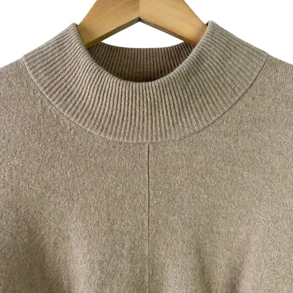 Theory Oversize Wool Blend Camel Mock Neck Poncho Sweater XS/S Minimalist - Picture 3 of 6